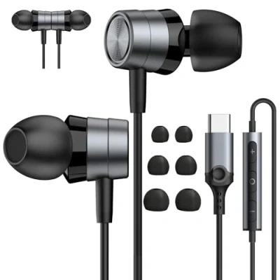 Afbeelding van USB C hoofdtelefoon met microfoon, kabel, type C, in ear oortelefoon, compatibel Galaxy S23 S22 S21 Ultra, volumeregelaar voor iPhone 15 Pro Pro2022,