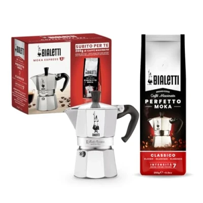 Afbeelding van Bialetti Moka Express 3 Kos Percolator 130 ml gratis koffie 250 gram