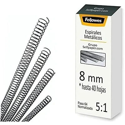 Afbeelding van Fellowes 25 Spiraalvormige Metaal voor Binding, 5: 1, 59 Gaten, Zwart 8 mm