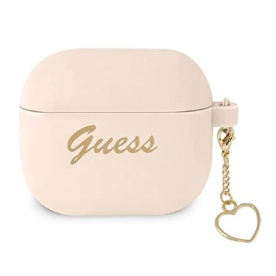 Afbeelding van Guess Silicone Heart Charm Case Geschikt voor Apple Airpods 3 Roze