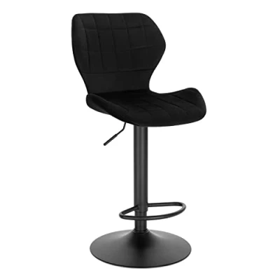 Afbeelding van WOLTU Barkruk BH324sz 1 in hoogte verstelbare kruk, 60 82 cm, 360 graden draaistoel met rugleuning, voetensteun, barstoel van fluweel, metaal, staande zwart