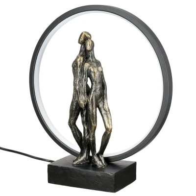 Afbeelding van Tafellamp (LED), rond, &quot;hartlampjes&quot;, koppelmotief, kunsthars, bronskleurig