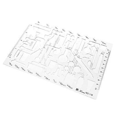 Afbeelding van Chemie Chemisch Lab Laboratorium Geometrie Technische Tekening Sjabloon Stencil Wetenschap Reageerbuis Experiment Symbolen Template School College