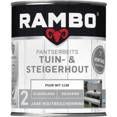 Afbeelding van Rambo Pantserbeits Tuin &amp; Steigerhout Dekkend Zijdeglans Puur Wit 1138