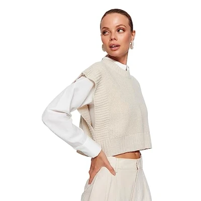 Afbeelding van Trendyol Marineblauwe Cropped Gebreide Trui Met Ronde Hals Twoaw24Sv00005