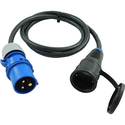 Afbeelding van NWP Adapter CEE stekker 230 V 16 A naar Schuko koppeling 1,5 m aansluitkabel 3 x 2,5 rubberen slang IP44 voor camping, caravan, boot, markten