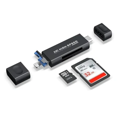 Afbeelding van JJC Metalen SD Kaartlezer voor iPhone, Lighting USB C 3.0 A 2.0 Viewer Card Reader Micro TF, Geheugenkaarten Adapter iPhone 15 14 13 12 11 (Zwart)