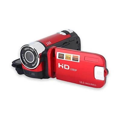 Afbeelding van Handheld Video camcorder 1080p FHD 16x digitale zoom, draagbare DV camera met COMS sensor, ingebouwde luidspreker, 270 draaibaar scherm, videocamera (rood)