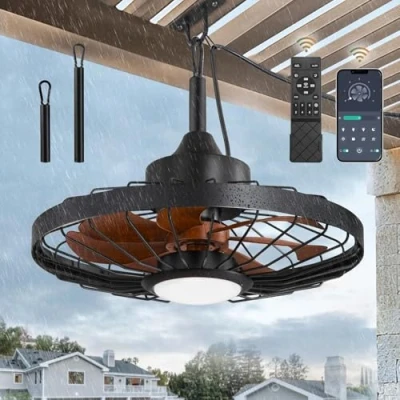 Afbeelding van HUYOY Plafondventilator met verlichting en afstandsbediening, IP65 waterdicht, voor buiten, stil, dimbaar, ventilator, plafondlamp, moderne kooi, ventilator licht, woonkamer, slaapkamer