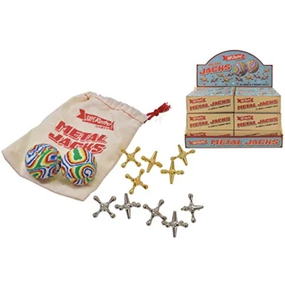Afbeelding van Superetro KandyToys Traditioneel metalen jackspel volledige set + reistas Knucklebones Fivestones Classic Game