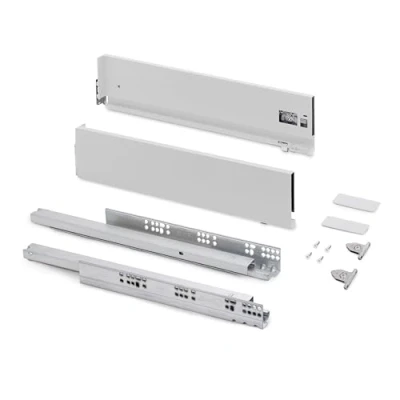 Afbeelding van Emuca Lade kit voor keukens of bad met 3D regeling, hoogte 131 mm, diepte 450 40 Kg, zachte sluiting, Panelen niet meegeleverd, Staal, wit gelakt