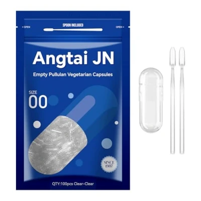 Afbeelding van Angtai JN Lege Capsules Maat 00 Duidelijke Vulbare Vegetarische (100 Count) Pullulan met Twee Micro Lab Lepels, Veggie Caps voor DIY Uw Eigen