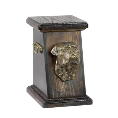 Afbeelding van Art Dog Custom Memorial Urn Handgemaakte Box Koudgegoten bronzen hondenkop op berkenbasis 19cmx32cmx30cm Bullmastiff