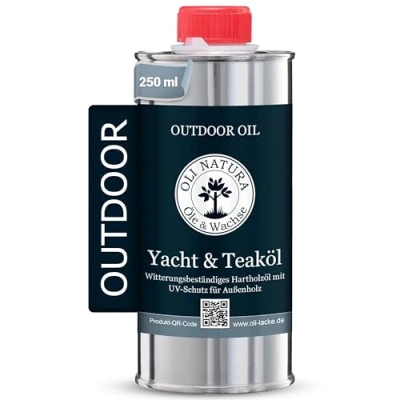 Afbeelding van OLI NATURA Jacht en teakolie houtolie voor buiten 250 ml, teak premium lijnolie met bescherming tegen UV straling, verwering, bros vergrijzing geschikt bijna alle houtsoorten
