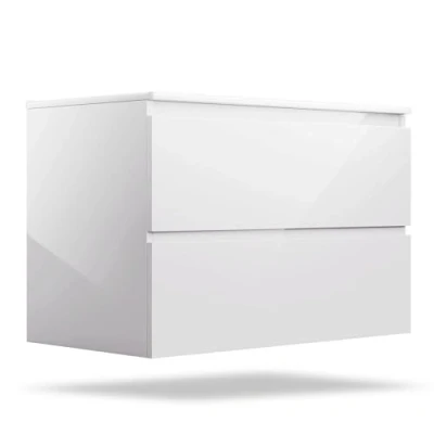 Afbeelding van Blumfeldt Johnstone Wastafel Badkamerkast 80 cm Met keramische waskom Softclose 2 Schuiflades Bergruimte Hoogglanzend