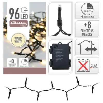 Afbeelding van LED verlichting 96 LED&#039;s warm wit op batterij met timer en geheugen