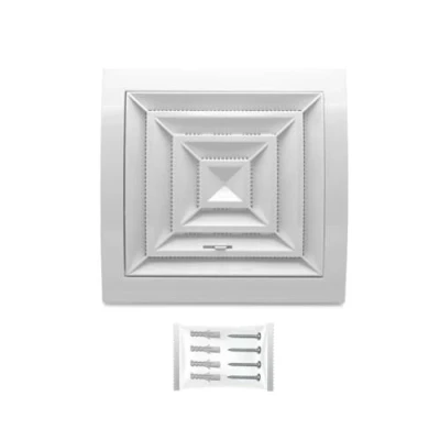 Afbeelding van H&amp;C VENT Ventilatierooster Lamellen 100 mm Diameter 150 x Wit met schuif en bescherming tegen insecten HVAC Afzuigkap Kanaalkap ABS