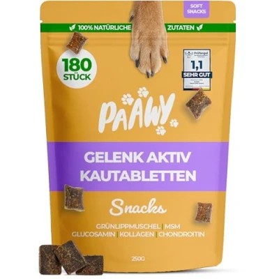 Afbeelding van Paawy Gewrichttabletten voor honden, 250 g, groenlipmossel, MSM, glucosamine en chondroïtine, artrose hond, ondersteunt de gewrichten, zalm, actieve snacks