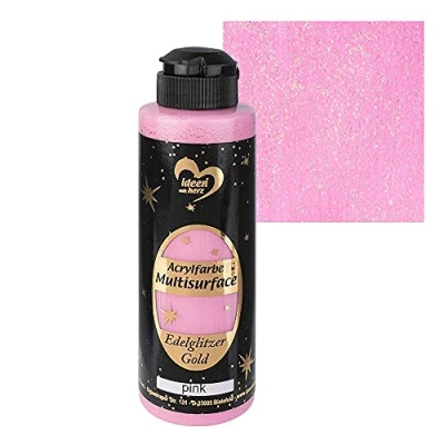 Afbeelding van Ideen mit Herz Acrylverf Multisurface Edelglitter, universele verf op waterbasis, met edel glinsterende gouden glitter, 180 ml (roze)