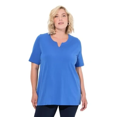 Afbeelding van Ulla Popken Ausschnitt Halbarm Tshirt basic, Dames, Maat: 58/60, Peacock blue