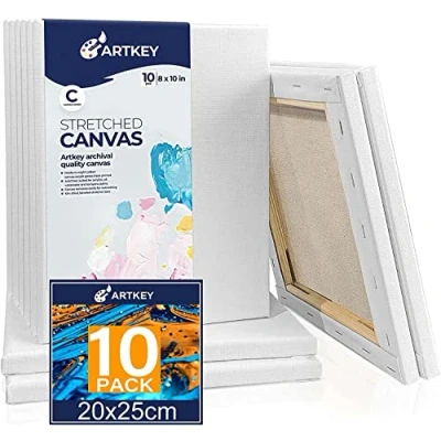 Afbeelding van Uitgerekt canvas om te schilderen, 20 x 25 cm, 10 stuks, 300 g/m², drievoudig geprepareerd, zuurvrij 100% katoen, ingelijst canvas, blanco kunstdoeken voor acrylverf, waterverfschilderij