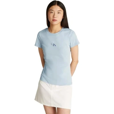 Afbeelding van Calvin Klein Jeans Gradient Monologo SLIM TEE Tshirt basic, Dames, Maat: Large, Niagara mist