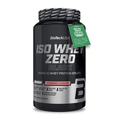 Afbeelding van BioTechUSA Iso Whey Zero Black met Creatine, Zink, Vitamine B3 &amp; Aminozuren 90% Eiwit Suikervrij, Lactosevrij, Glutenvrij, 908 g, Aardbei