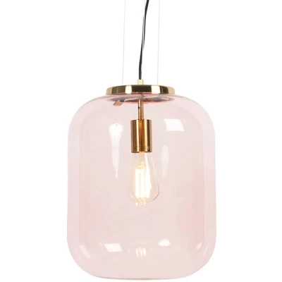 Afbeelding van QAZQA Art Deco hanglamp messing met roze glas Bliss