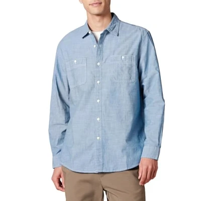 Afbeelding van Amazon Essentials Regular fit Chambray Shirt met lange mouwen, Medium Blauw, XXL