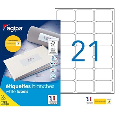Afbeelding van agipa 118984 universele etiketten, 63,5 x 38,1 mm, wit