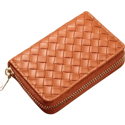 Afbeelding van RFID Pasjeshouder Voor 12 Pasjes I Creditcardhouder Met Geldvak Houder Wallet Portemonnee Anti Skim Gevlochten PU Leer Bruin