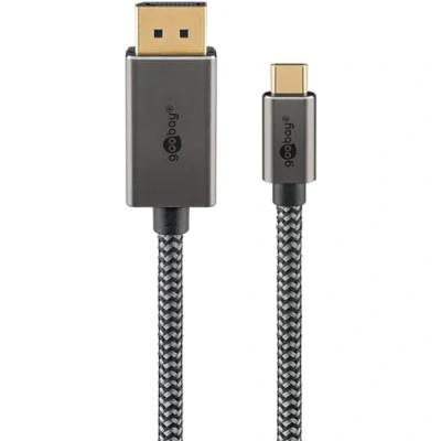 Afbeelding van Goobay USB C auf DisplayPort Textilkabel 4K @ 60 Hz, 3 m, schwarzsilber (3 m, DisplayPort, Type C), Videokabel