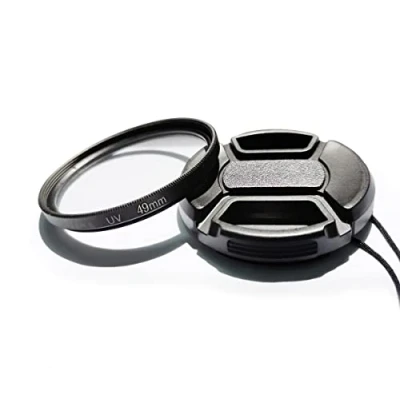 Afbeelding van 49 mm meervoudig gecoat UV beschermingsfilter en lensdop compatibel voor Canon M50II M100 M6 met EF M 15 45 lens, Sony SEL 18 55 mm, E 210 lens (1+1 stuks)