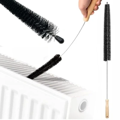 Afbeelding van FiTspi Radiatorreinigingsborstel met houten handvat 70 cm dun en lang bereik radiatorstofdoek multifunctionele reinigingsborstel voor radiator droger, pluisjes wasmachine