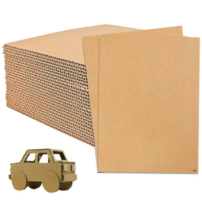 Afbeelding van 30 stuks golfkarton, A4 (210 x 297 mm) 3 mm dik karton, golfkarton om te knutselen, grote kartonnen platen, harde vellen voor schilderen, modelleren, kunsthandwerk