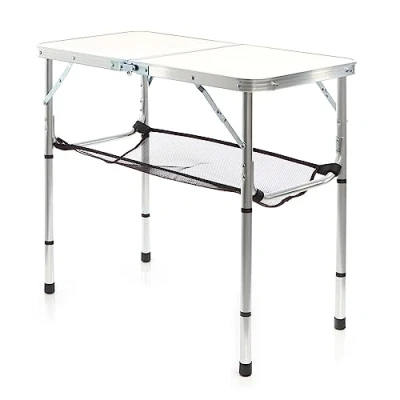 Afbeelding van Toboli uitklapbare campingtafel wit 80x40 cm aluminium hoogte verstelbaar in 70/56/44/33 tuin