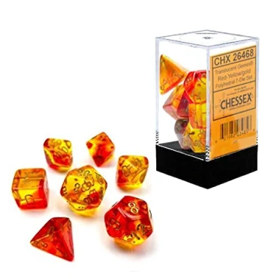 Afbeelding van Chessex 7 Die set Gemini Translucent Red Yellow/Gold