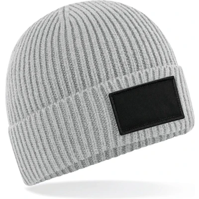 Afbeelding van Beechfield Trendy muts met patch B442R Light Grey / Black