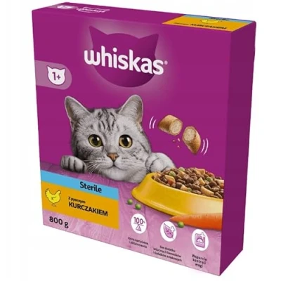 Afbeelding van Whiskas Volwassen Steriele 1+ droogvoer met kip in doos, 800 g droog kattenvoer voor volwassenen, gesteriliseerde of gecastreerde katten