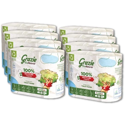 Afbeelding van Grazie Natural 3 laags Toiletpapier Recycled Drankkarton Vrij van Bleek Zachtheid Sterkte Ecolabel