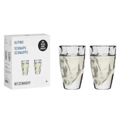 Afbeelding van RITZENHOFF 3991001 borrelglas 40 ml set van 2 serie Alpino, motief berg reliëfstructuur rond en meerkleurig Made in Germany