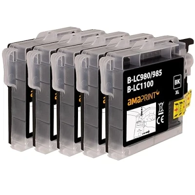Afbeelding van Amaprint 5 XL cartridges compatibel met Brother LC1100 LC1100bk Zwart voor DCP 145c 195c 165c MFC 250c 490cw 5490cn 5890cn 6490cw 255cw 290c 295cn 297c