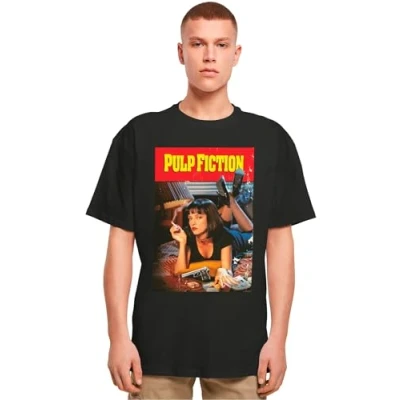 Afbeelding van Merchcode Pulp Fiction Poster Oversize Heren T shirt XXL Zwart