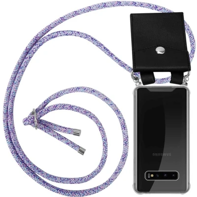 Afbeelding van Cadorabo Hoesje geschikt voor Samsung Galaxy S10 4G in EENHOORN Silicone Mobiele telefoon ketting beschermhoes met zilveren ringen, koordriem en afneembaar etui