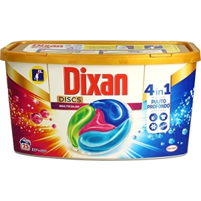 Afbeelding van Dixan Discs meerkleurig wasmiddel, voorgedoseerd in 4 capsules 1 gekleurde kledingstukken, 2 x 25 wasbeurten