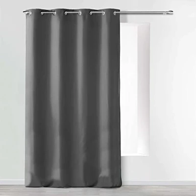 Afbeelding van Douceur d&#039;Intérieur Absolu Gordijn met inslagringen, microvezel, effen, polyester, antraciet, 280 x 140 cm