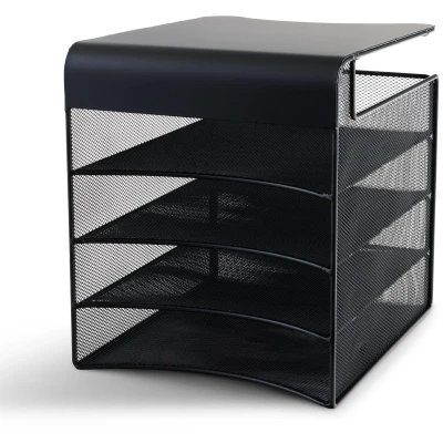 Afbeelding van Safco Products Onyx Mesh hangorganizer 3242BL, 4 vakken, zwarte poedercoating, robuuste stalen roosterconstructie