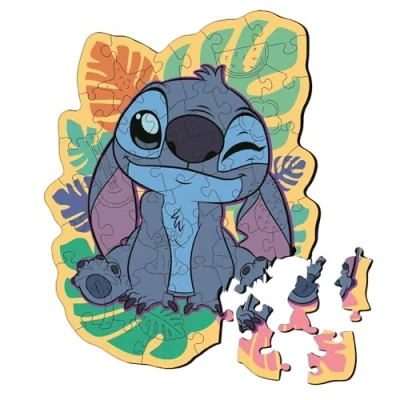 Afbeelding van Trefl Houten puzzels: Lilo &amp; Stitch, Vrolijke Stitch 50 stukjes, Gevormde puzzel Wooden Puzzle, Onregelmatige vormen, 10 Figuurtjes, voor kinderen vanaf 5 jaar