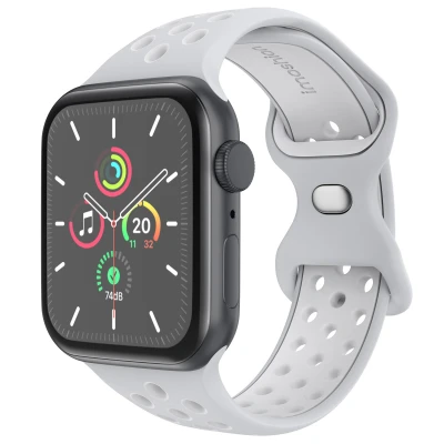 Afbeelding van Apple Watch Sport+ bandje Grijs Geschikt voor Series1/2/3/4/5/6/7/8/9/10/SE (38/40/41 mm) Series 10 (42 Maat M/L Pure