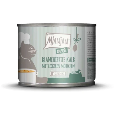 Afbeelding van 6x185g MjAMjAM in saus geblancheerd kalfsvlees met lekkere wortels nat kattenvoer